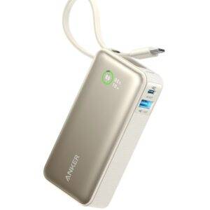 Anker Nano Powerbank,10.000mAh Powerbank mit eingebautem USB-C Kabel, PD 30W Höchstleistung mit 1x USB-C, 1x USB-A, kompatibel mit iPhone 15/14 Serie, MacBook, Galaxy, iPad, AirPods und mehr(Schwarz)