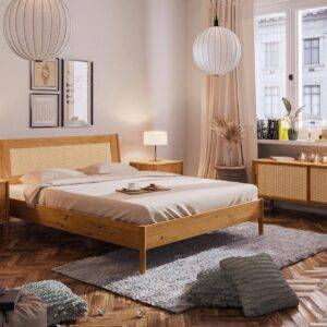 Doppelbett 180cm | Wiener Geflecht | Wildeiche