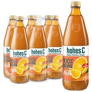 hohes C Milde Orange mit zartem Fruchtfleisch (6 x 1l), 100% Saft, Orangensaft, Vitamin C, ohne Zuckerzusatz laut Gesetz, weniger Säure, vegan