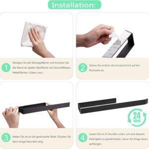 Handtuchhalter ohne Bohren, 304 Edelstahl Handtuchstange zum Kleben für Bad & Küche, Matt Schwarz