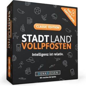 DENKRIESEN - Stadt Land Vollpfosten® – Das Kartenspiel - Classic Edition - 'Inteligenz ist relativ.' | Geschenk | Reisespiel | 200 Kategorien | ab 12 Jahren | 3-6 Spieler | Familie | Stadt Land Fluss