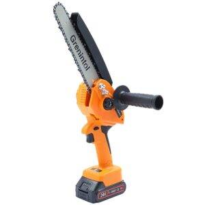 Akku-Kettensäge 8 Zoll Mini Kettensäge mit 24V-Akku 1000W Handkettensäge Haushalt Einhändig Kindersicherung, Ergonomischer Griff mit Auswechselbare