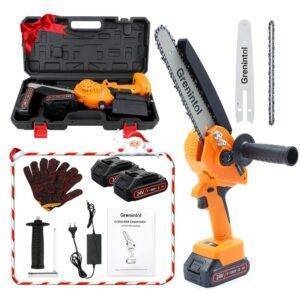 Akku-Kettensäge 8 Zoll Mini Kettensäge mit 24V-Akku 1000W Handkettensäge Haushalt Einhändig Kindersicherung, Ergonomischer Griff mit Auswechselbare