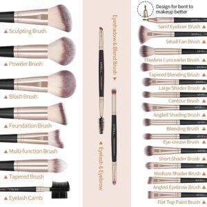 Make up Pinsel Set Professionelles 22 Pcs Pinselset Makeup Schminkpinsel Kit Foundation Lidschatten Kosmetikpinsel Kosmetikpinsel Set mit Pu Leder Tasche