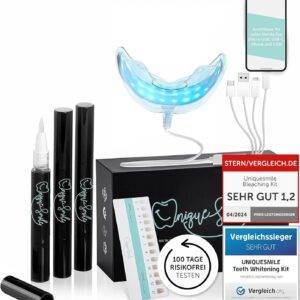 Hochwertiges Teeth whitening kit - Testsieger 2023-100 Tage risikofrei testen - All in One Bundle für Zahnaufhellung & weiße Zähne - Zahn Bleaching Set (Basic-Set)