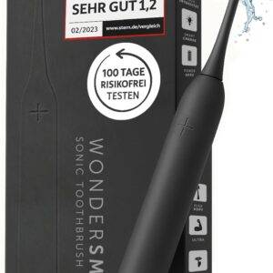 Wondersmile Schallzahnbürste PRO - Testsieger 2025-100 Tage risikofrei testen - Elektrische Zahnbürste mit 4 Putzprogrammen - Ultraschallzahnbürste mit smarten Bürstenkopf (1er Set, Ultimate Black)
