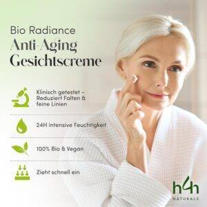 Bio Radiance Anti-Aging Gesichtscreme | Mit Hyaluronsäure, Triple Peptid-Komplex & Vitamin E – 24H Feuchtigkeit, Reduziert Falten & Strafft die Haut – Klinisch Getestet-Vegan-Dermatologisch Empfohlen