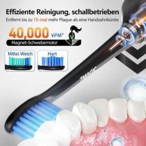 Elektrische Zahnbürste, Schallzahnbürste, Leise Zahnbürste Elektrisch Mit 3 Intensitäten 5 Modi, 40000VPM, IPX7, Zahnbürste Mit 90 Tagen Akkulaufzeit Und Timer, Ritter Schwarz