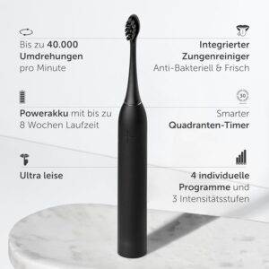 Wondersmile Schallzahnbürste PRO - Testsieger 2025-100 Tage risikofrei testen - Elektrische Zahnbürste mit 4 Putzprogrammen - Ultraschallzahnbürste mit smarten Bürstenkopf (1er Set, Ultimate Black)
