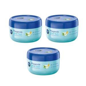 NIVEA After Sun-Balsam SUN After Sun Tiegel mit Bio Aloe Vera Hyaluron Vitamin E 3 x 300ml 3-tlg., Spendet 48 Stunden lang Feuchtigkeit