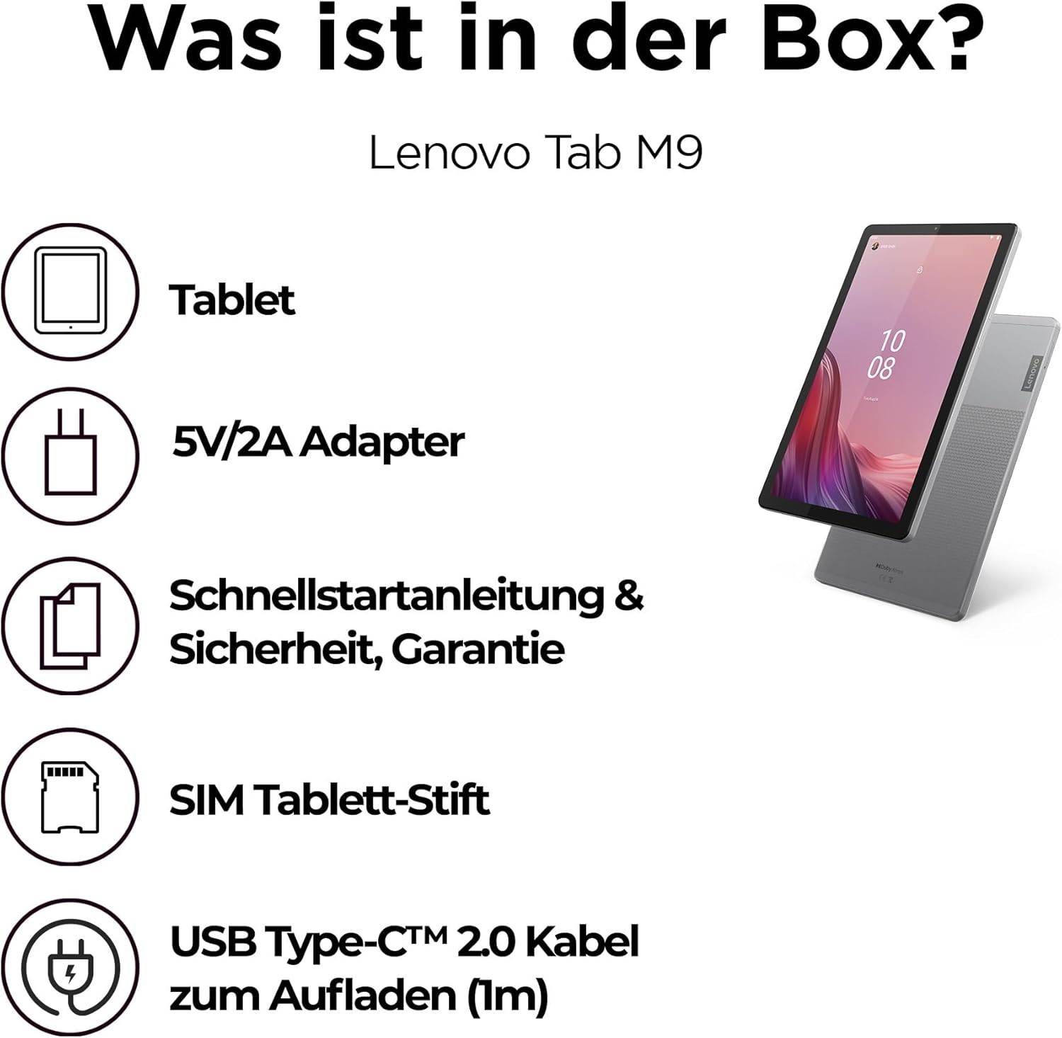 Lenovo Tab M9 Tablet | 9'' HD Touch Display | MediaTek G80 | 4GB RAM | 64GB Speicher | Android 13 | grau – Bild 4