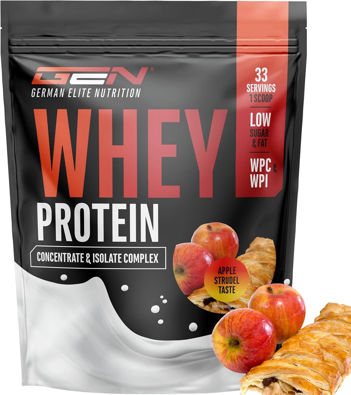 Whey Protein Komplex - 1000 g (Apfel Strudel) - Mit Isolate Anteil - Instant lösliches Eiweiss Protein Pulver mit BCAA & EAA