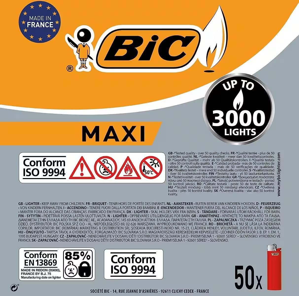 BIC Feuerzeuge BIC Feuerzeuge Maxi Standard 50er Tray, 50 Stück Reibrad-Feuerzeuge 50-St – Bild 2