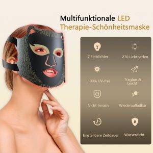Dermaroller 7 Farben LED Gesichtsmaske mit Rotlichttherapie,Hautpflege für Zuhause Für das Gesicht, LED-Maske, Lichttherapie Maske mit 270 LEDs, Anti-Aging & Pflege