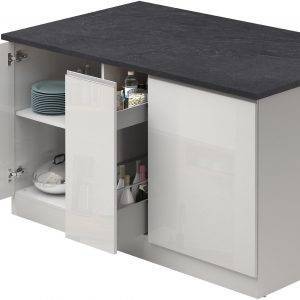 Kücheninsel KS-Sole,Kochinsel,Küchenarbeitsblock,Inselküche,Arbeitsinsel Breite 155 cm, mit Apothekerauszug, gedämpfte Türen