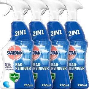 Sagrotan Bad-Reiniger Ozeanfrische – 2in1 Desinfektionsreiniger mit Antischmutzfilm für zuverlässige Hygiene im Badezimmer – 4 x 750 ml Sprühflasche
