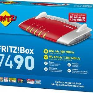 AVM FRITZ!Box 7490 WLAN AC + N Router (VDSL/ADSL, 1.300 Mbit/s (5 GHz), 450 Mbit/s (2,4 GHz), DECT-Basis, Media Server) (Generalüberholt)