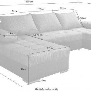 Wohnlandschaft Josy U-Form, B: 269 cm mit Bettfunktion & Bettkasten, Federkern