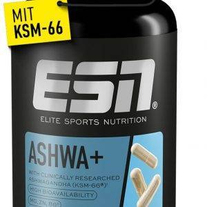ESN Ashwa +, Ashwagandha hochdosiert, patentiertes KSM 66®, 120 Kapseln, mit Magnesium, Vitamin B6 & Zink - made in Germany