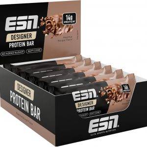 ESN Designer Bar Box, Hazelnut Nougat, 12 x 45 g, der ideale Snack mit bis zu 14 g Protein pro Riegel - made in Germany - Verschiedene Sorten