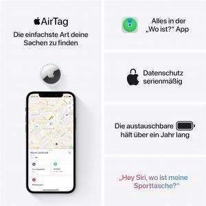 Apple AirTag - Finde und behalte Deine Sachen im Blick: Schlüssel, Geldbörsen, Gepäck, Rucksäcke und mehr. Einfaches Einrichten mit iPhone oder iPad. Austauschbare Batterie NEU