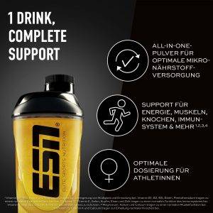 ESN Athlete Stack Women Powder, 390 g Pulver, Peach, mit Vitaminen und Mineralstoffen, Vegan - Made in Germany