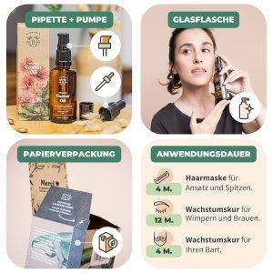 Bionoble Rizinusöl Bio 50ml - 100% Rein, Natürlich, Kaltgepresst - Wimpern, Augenbrauen, Haare, Bart, Nägel - Vegan und Cruelty Free - Castor Oil - Glasflasche + Pipette + Pumpe - 50ml