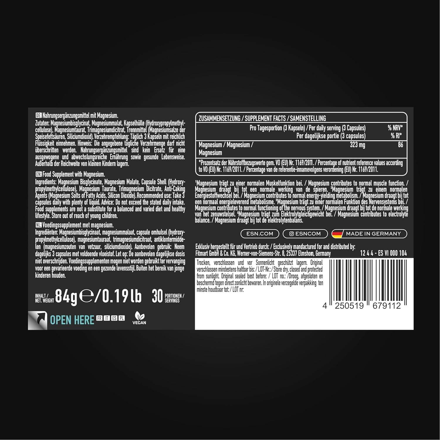 ESN Magnesium Complex, 90 Kapseln, 323 mg Magnesium pro Tagesportion, 4 in 1 Komplex Formel - Made in Germany – Bild 4