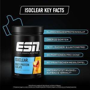 ESN ISOCLEAR Whey Isolate Protein Pulver, Mango Peach Iced Tea, 908 g, Proteinlimo mit fruchtig leckerem Geschmack, clear Whey - made in Germany