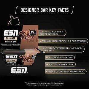 ESN Designer Bar Box, Hazelnut Nougat, 12 x 45 g, der ideale Snack mit bis zu 14 g Protein pro Riegel - made in Germany - Verschiedene Sorten