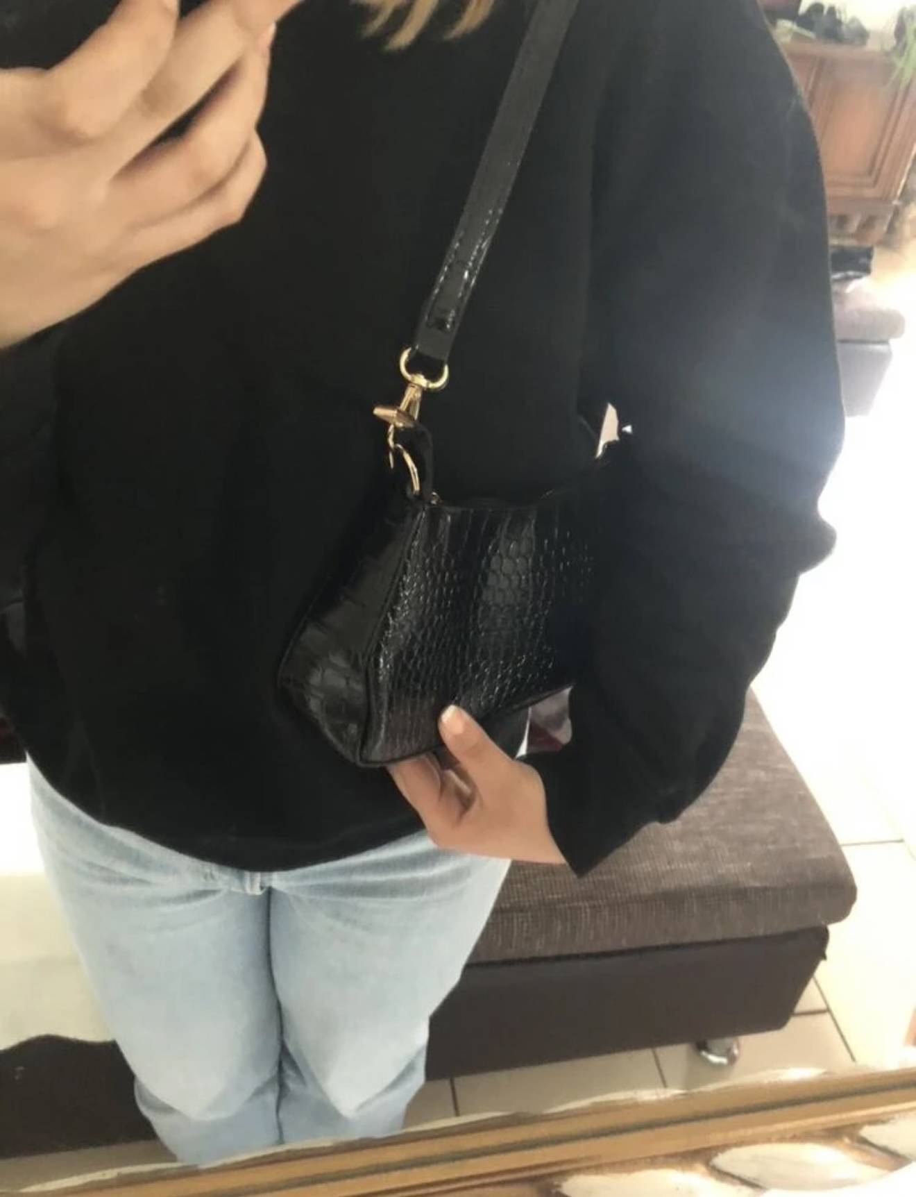 Leichte, krokodilgeprägte Handtasche – ideal für Büro, College & Reisen – Bild 2