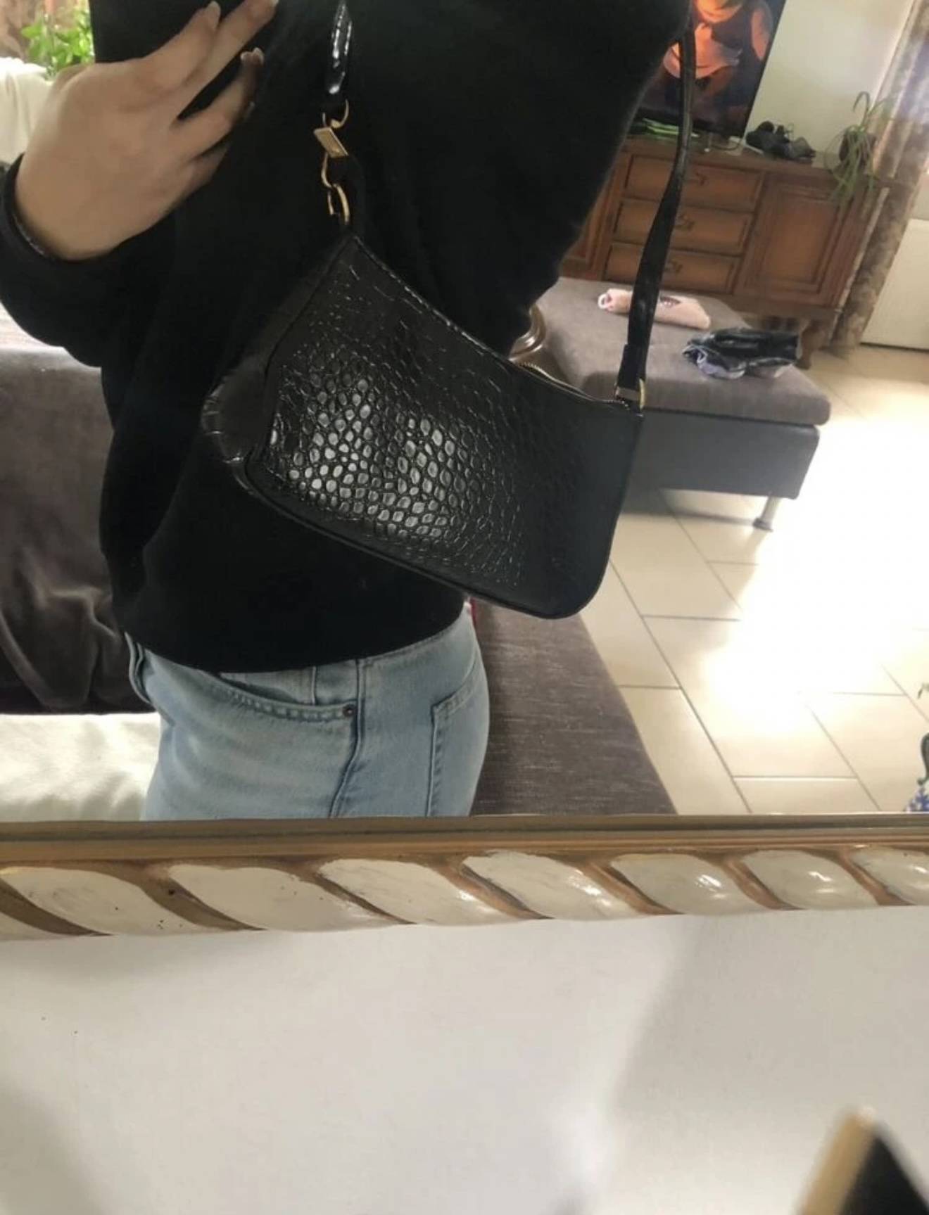 Leichte, krokodilgeprägte Handtasche – ideal für Büro, College & Reisen