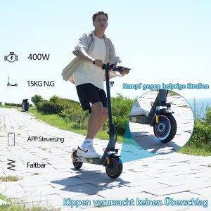 EVERCROSS TECH E-Scooter mit Straßenzulassung (ABE), 8.5 Zoll Elektroroller, Max 35Km mit APP, 7,8AH, 20Km/h, 400W Motor, 15KG Gewicht, Zwei Stoßdämpfer