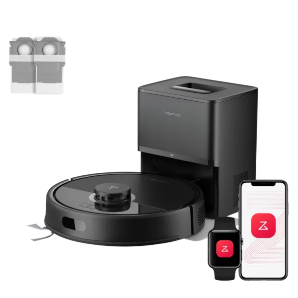 roborock Q7 L5+ Saugroboter mit Wischfunktion, Automatischer Staubentleerung, Dual Anti-Tangle System, 8.000 Pa Saugkraft, LiDAR-Navigation,Wischroboter für Teppich, Tierhaare, APP Steuerung(Schwarz)