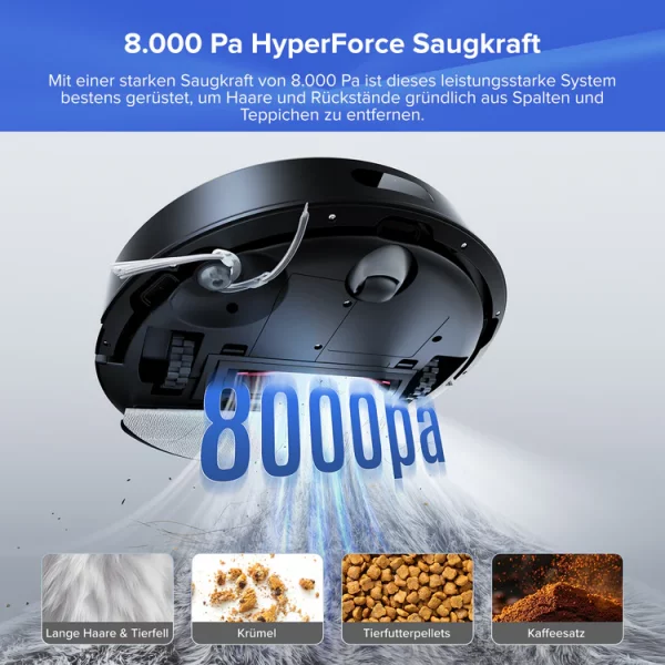 roborock Q7 L5+ Saugroboter mit Wischfunktion, Automatischer Staubentleerung, Dual Anti-Tangle System, 8.000 Pa Saugkraft, LiDAR-Navigation,Wischroboter für Teppich, Tierhaare, APP Steuerung(Schwarz) – Bild 4