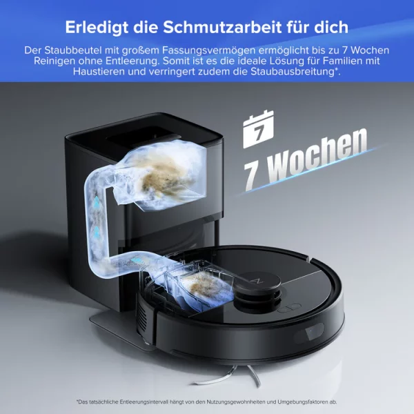 roborock Q7 L5+ Saugroboter mit Wischfunktion, Automatischer Staubentleerung, Dual Anti-Tangle System, 8.000 Pa Saugkraft, LiDAR-Navigation,Wischroboter für Teppich, Tierhaare, APP Steuerung(Schwarz) – Bild 8