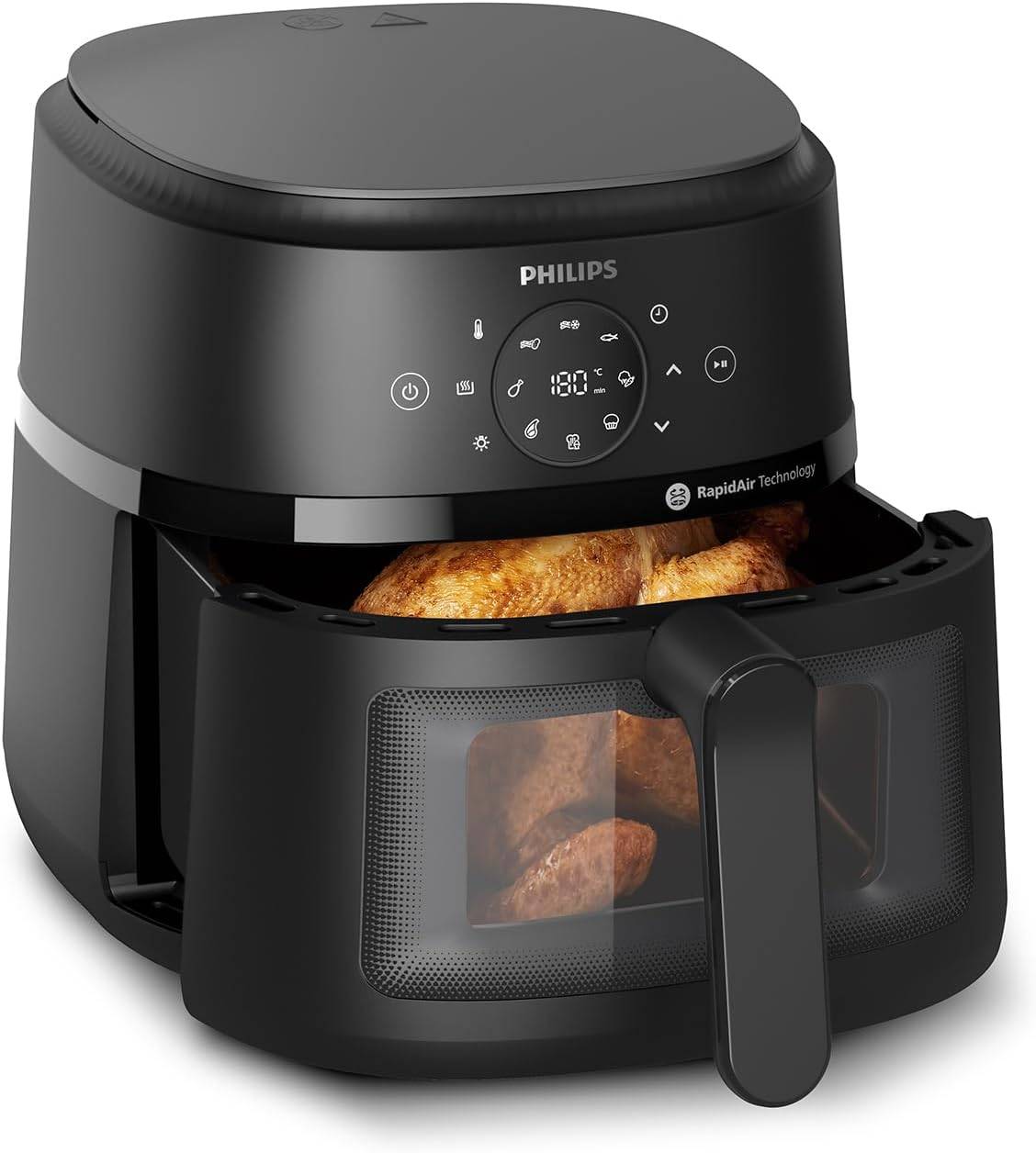 Philips Airfryer 2000 Serie – Heißluftfritteuse mit 13 Zubereitungsmöglichkeiten, 6,2 l, mit Kochfenster, RapidAir-Technologie, Braten mit bis zu 90% weniger Fett, leicht zu reinigen (NA230/00)