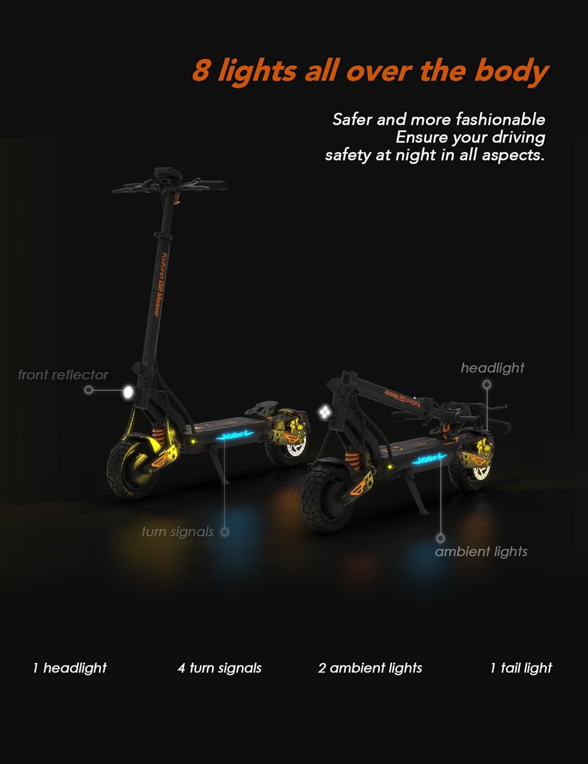 KUKIRIN G2 Master Elektroroller für Erwachsene, 52 V, 20,8 Ah Batterie für 70 km Reichweite & 20 km/h, 500W Motor & Hydraulische Federung, 10 Zoll All-Terrain-Reifen Elektroroller – Bild 4