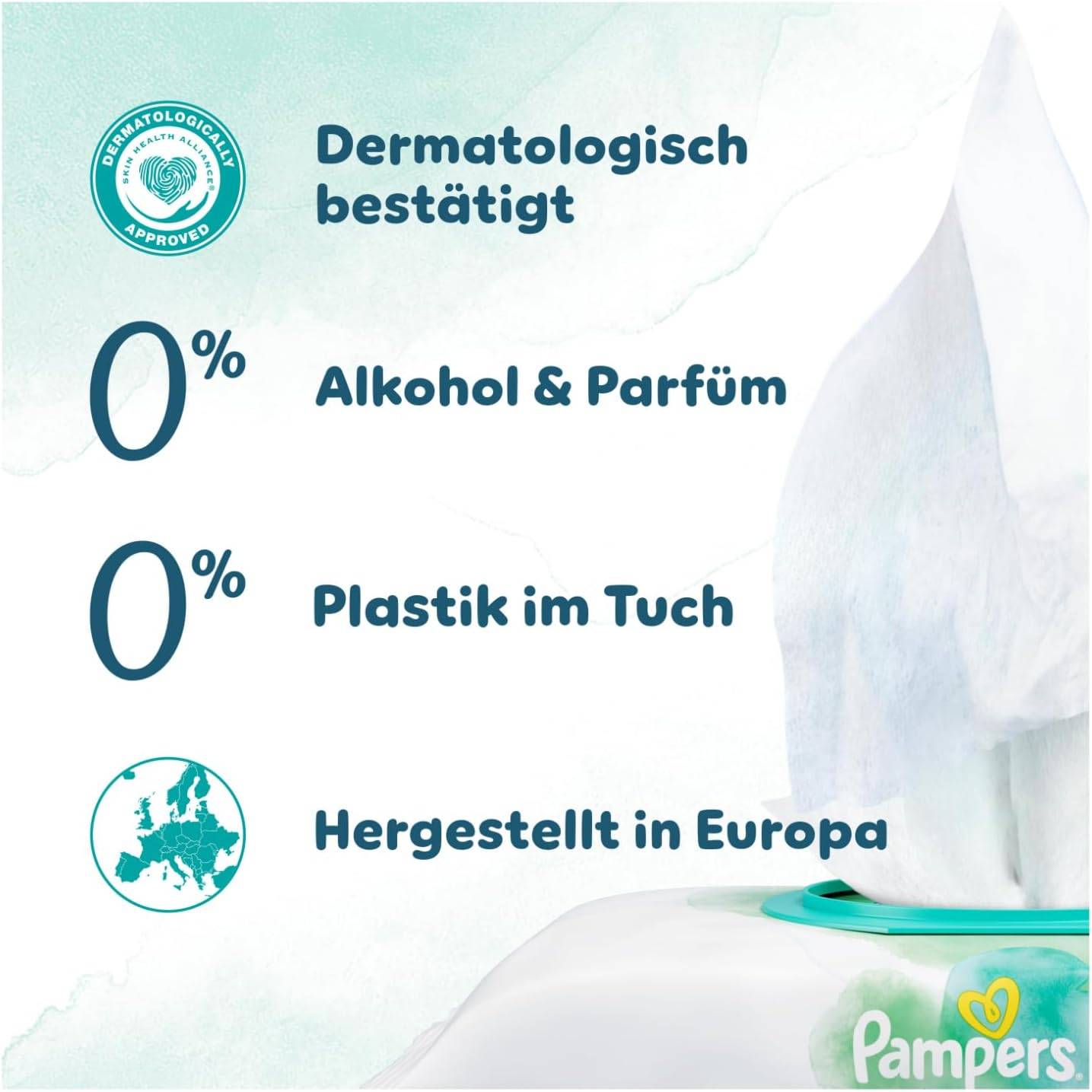 Pampers Harmonie Aqua Feuchttücher 15 Packungen mit jeweils 48 Feuchttüchern - 720 Feuchttücher, die helfen, den natürlichen pH-Wert der Haut wiederherzustellen, leichte Lotion mit 99% Wasser – Bild 4