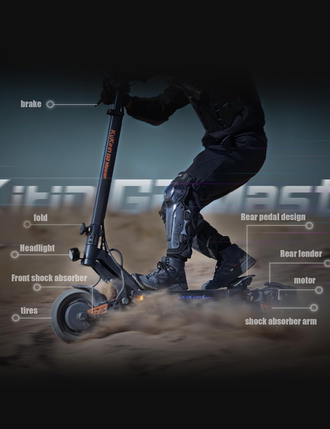 KUKIRIN G2 Master Elektroroller für Erwachsene, 52 V, 20,8 Ah Batterie für 70 km Reichweite & 20 km/h, 500W Motor & Hydraulische Federung, 10 Zoll All-Terrain-Reifen Elektroroller – Bild 6