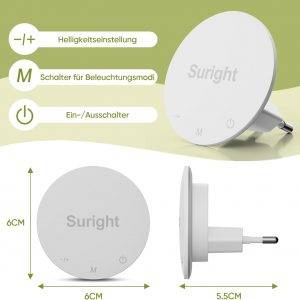 2 Stück Nachtlicht Steckdosen, Nachtlichter mit Bewegungsmelder und Dämmerungssensor, Hinterleuchtete, Helligkeit Dimmbare, 3 Modi, 2700K Warmweiß, 30LM für Flur, Treppe, Schlafzimmer, Kinderzimmer [Energieklasse D]