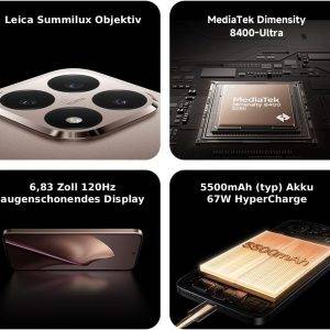 XIAOMI 15T, Smartphone 12+256GB, 6,83" 120Hz augenschonendes Display, MediaTek Dimensity 8400-Ultra, 50MP Leica Summilux Objektiv, 5500mAh, Titan, 2 Jahre Garantie