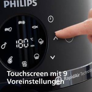 Philips Airfryer 2000 Serie – Heißluftfritteuse mit 13 Zubereitungsmöglichkeiten, 6,2 l, mit Kochfenster, RapidAir-Technologie, Braten mit bis zu 90% weniger Fett, leicht zu reinigen (NA230/00)