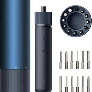 HOTO Elektroschrauber Wiederaufladbar, 3.6V Akkuschrauber Set USB-C, 3 Drehmomenteinstellungen, 1500mAh Akku, LED-Licht & 12 S2 Metallbits für Möbel/Elektrische Reparaturen