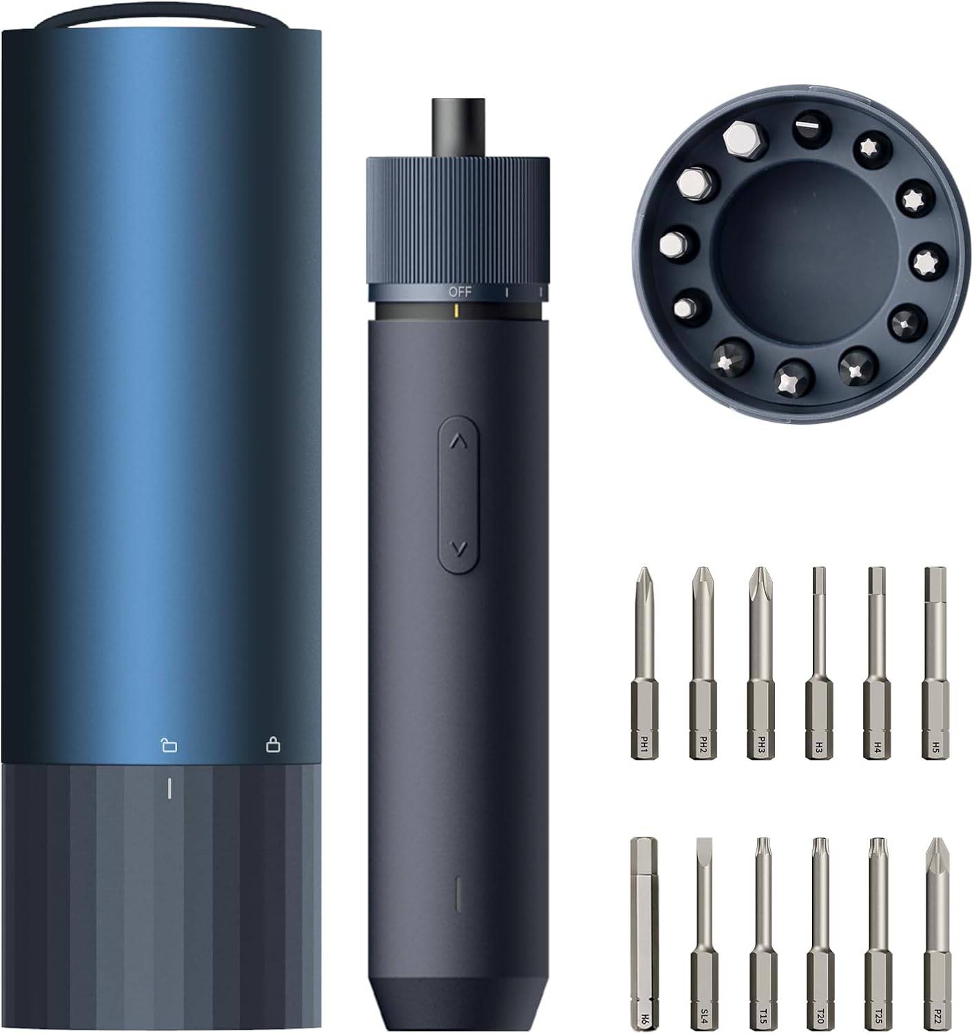 HOTO Elektroschrauber Wiederaufladbar, 3.6V Akkuschrauber Set USB-C, 3 Drehmomenteinstellungen, 1500mAh Akku, LED-Licht & 12 S2 Metallbits für Möbel/Elektrische Reparaturen