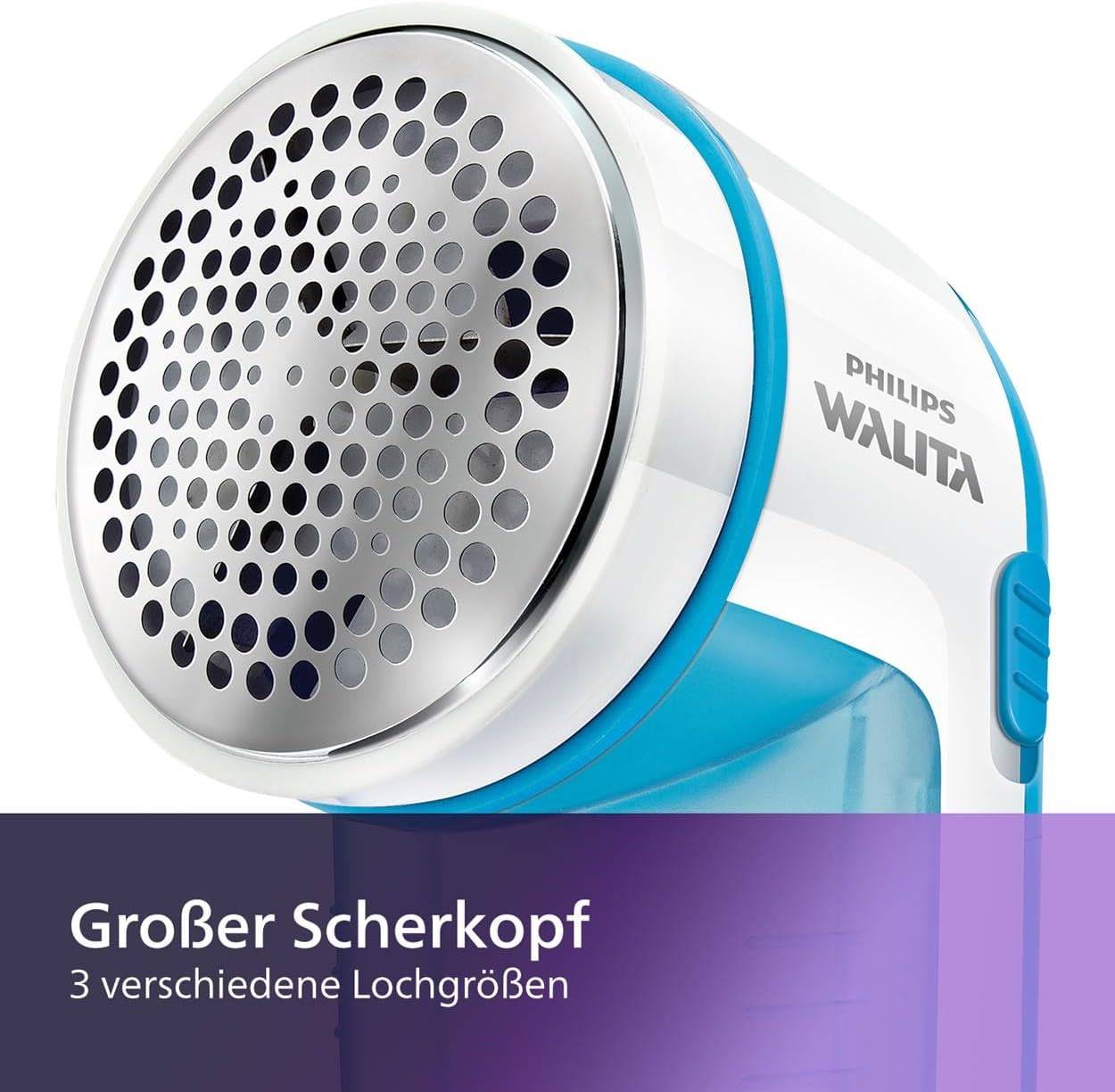 Philips Fusselrasierer – Fusselentferner für Kleidungsstücke, geeignet für alle Textilien, 2 Höheneinstellungen, batteriebetrieben, blau (GC026/00) – Bild 2