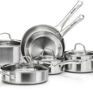 Edelstahl-Kochgeschirr-Set, Tir-Ply Töpfe und Pfannen, 10-teilig, Edelstahl, Induktionskochgeschirr-Set, PFOA-frei, Bratpfannen, Töpfe, Sautepfanne und Suppentopf, kompatibel mit allen Herdarten