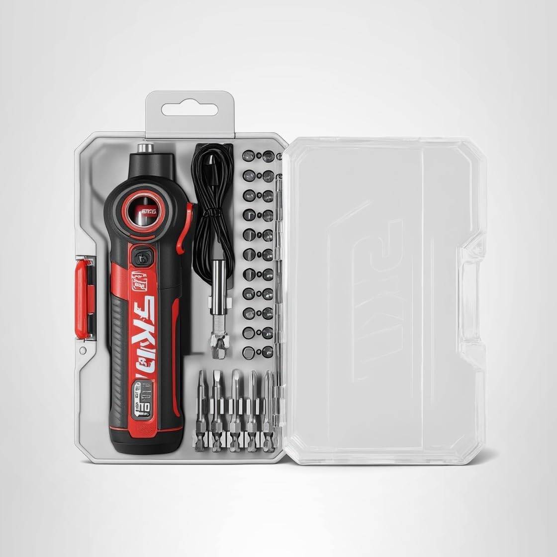 SKIL Twist 2.0 Wiederaufladbarer 4-V-Schraubendreher mit schwenkbarem Kopf, Drehmomenteinstellung, USB-C-Ladekabel, 28-teiliges Bit-Set & Tragetasche- SD5619-02