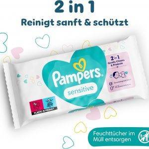 Pampers Sensitive Feuchttücher 15 Packungen mit 80 Stück, 1200 Feuchttücher, ohne Duft, für eine sanfte und weiche Reinigung