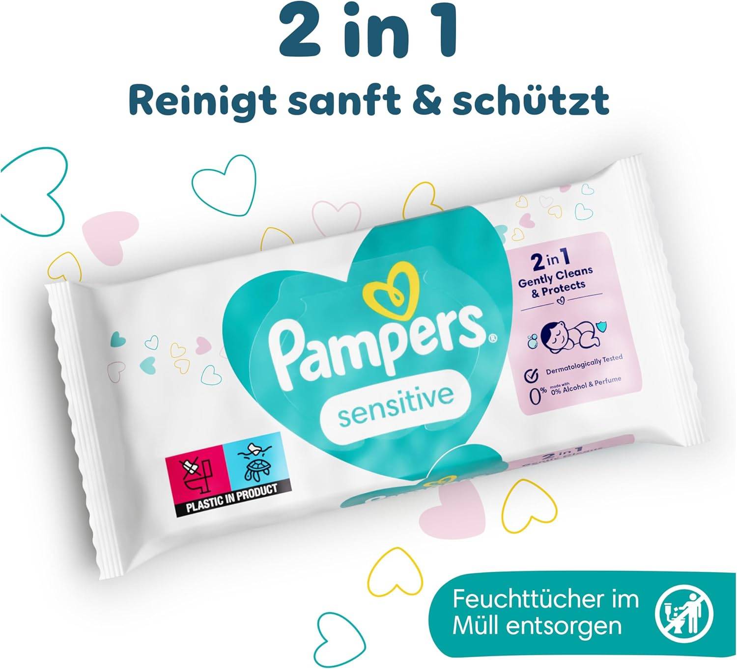 Pampers Sensitive Feuchttücher 15 Packungen mit 80 Stück, 1200 Feuchttücher, ohne Duft, für eine sanfte und weiche Reinigung – Bild 2